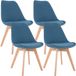 CLP Linares set de 4 chaises de salle à manger, rembourré, bleu, cadre en bois