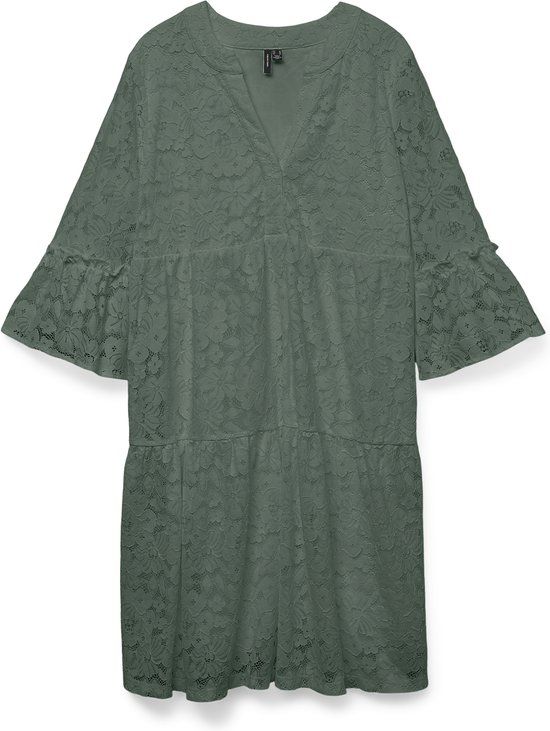 VERO MODA VMHONEY LACE 3/4 V-NECK TUNIC WVN GA Jurk Dames L Katoen/Polyamide Groen