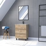 AURLANE Badkamerset 60 x 80 cm - Natuurlijke eiken afwerking + witte wastafel + spiegel - TIMBER 60