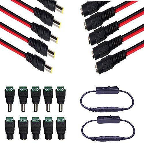 RUNCCI 5 paar DC Power Pigtail Cable 18AWG 5.5 x 2,1 mm mannelijke vrouwelijke connctors 5 paar male vrouwelijke DC Power Jack Plug Adapter Connector voor CCTV Home Security Surveillance Camera Transmission System