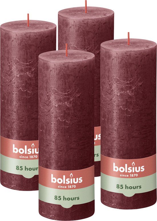 Bolsius Rustieke Kaars - Rood - 19cm - 4 stuks