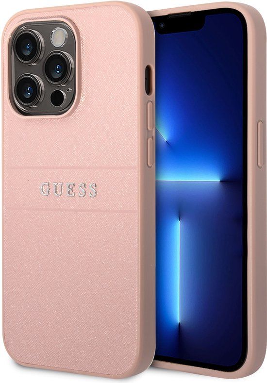 Guess Saffiano Back Case - Geschikt voor Apple iPhone 14 Pro (6.1") - Roze