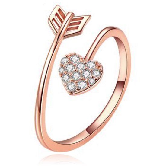 LGT JWLS Lookinggoodtoday Dames Ring Verguld Rose Kleurig met Hart van Zirkonia