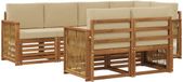 vidaXL - Extérieur - banquette - set - 6 - pce - Naturel - Acacia massif - Bois - et - Polyester