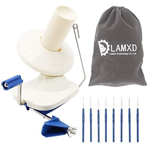 LAMXD naaldwerk garenspoel handbediend, capaciteit 113 g, blauw, draagbaar pakket, makkelijk op te zetten en te gebruiken, stevig met metalen handvat en tafelklem, inclusief 8 maten haaknaalden set.