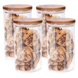 Alpina Voorraadpot/bewaarpot Foodking - 4x - borosilicaat glas - 950 ml - glas/hout - luchtdicht