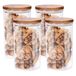 Alpina Voorraadpot/bewaarpot Foodking - 4x - borosilicaat glas - 950 ml - glas/hout - luchtdicht