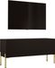 Meuble TV : noir mat / noir brillant, avec pieds couleur or, 100 x 52 x 32 cm