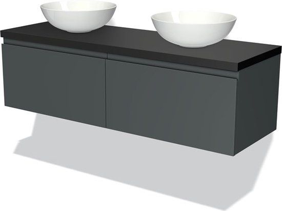 Maxaro Badkamermeubel Modulo Plato 140cm Donkergrijs 2 Lades Greeploos Mat Zwart
