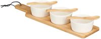 Kinvara Serveerplank set schaaltje/kommetje - 7 delig - porselein/bamboe - 3 lepeltjes - borrelen