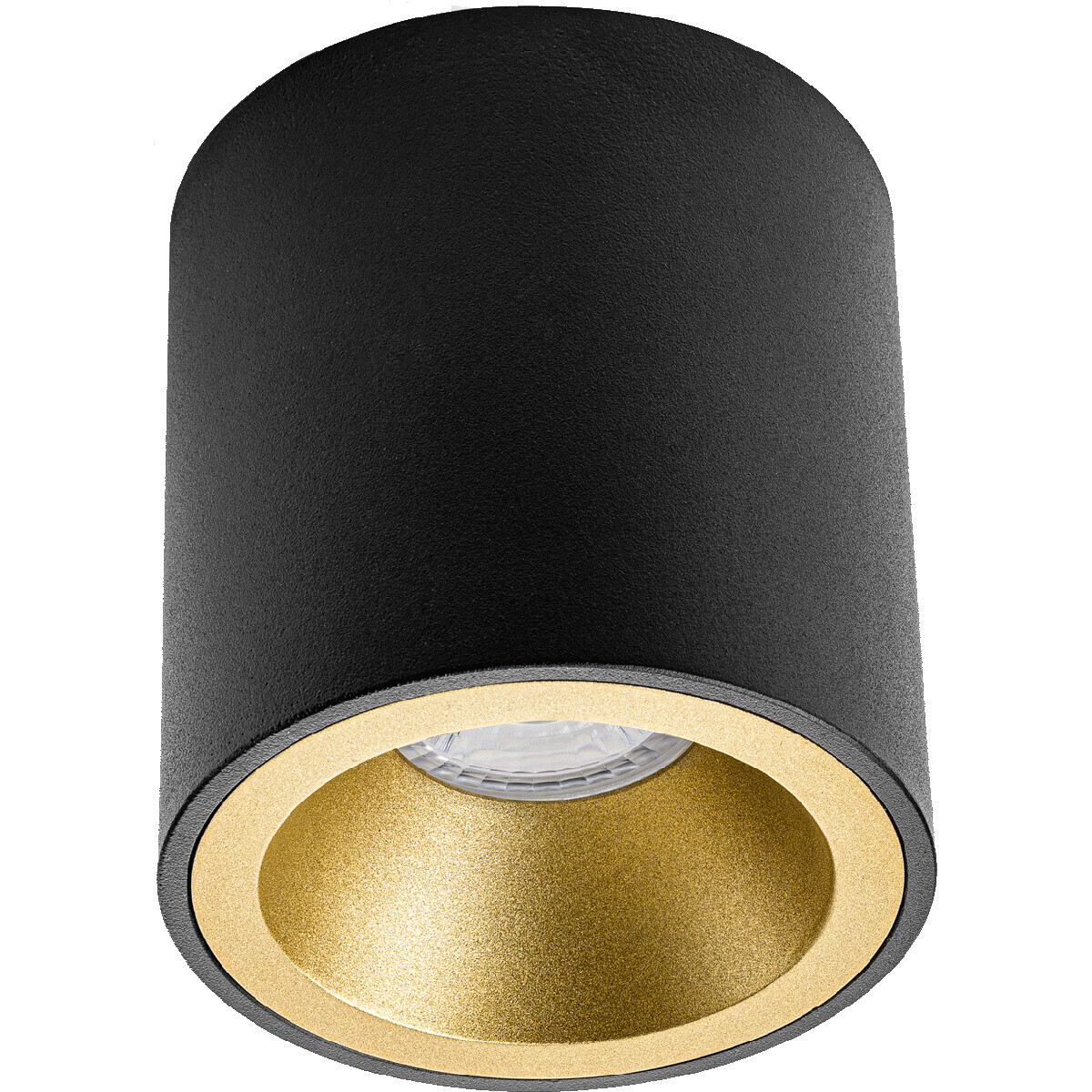 BES LED Opbouwspot GU10 - Pragmi Cliron Pro - Opbouw Rond - Mat Zwart/Goud - Aluminium - Verdiept - Ã˜90mm