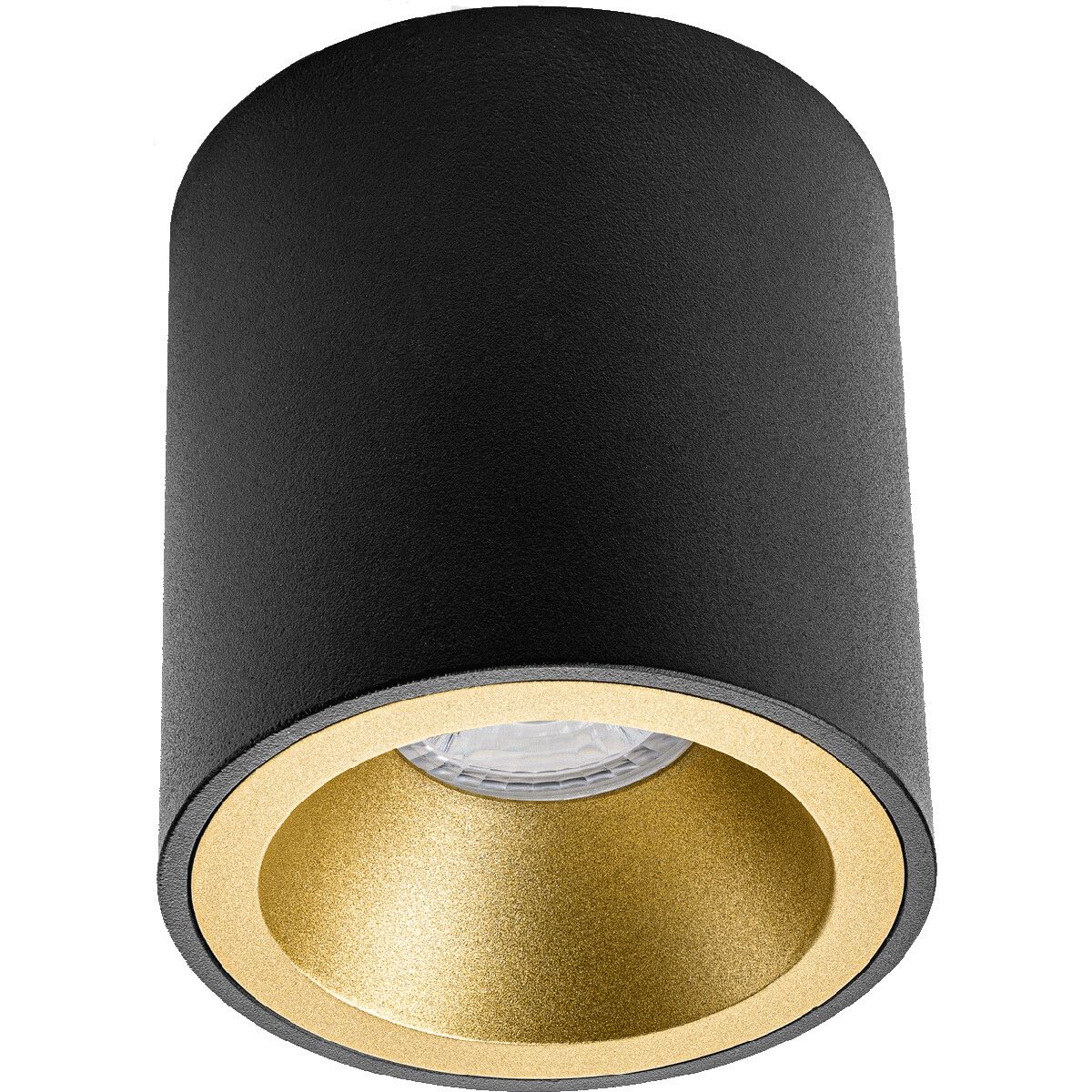 BES LED Opbouwspot GU10 - Pragmi Cliron Pro - Rond - Mat Zwart/Goud - Ø90mm