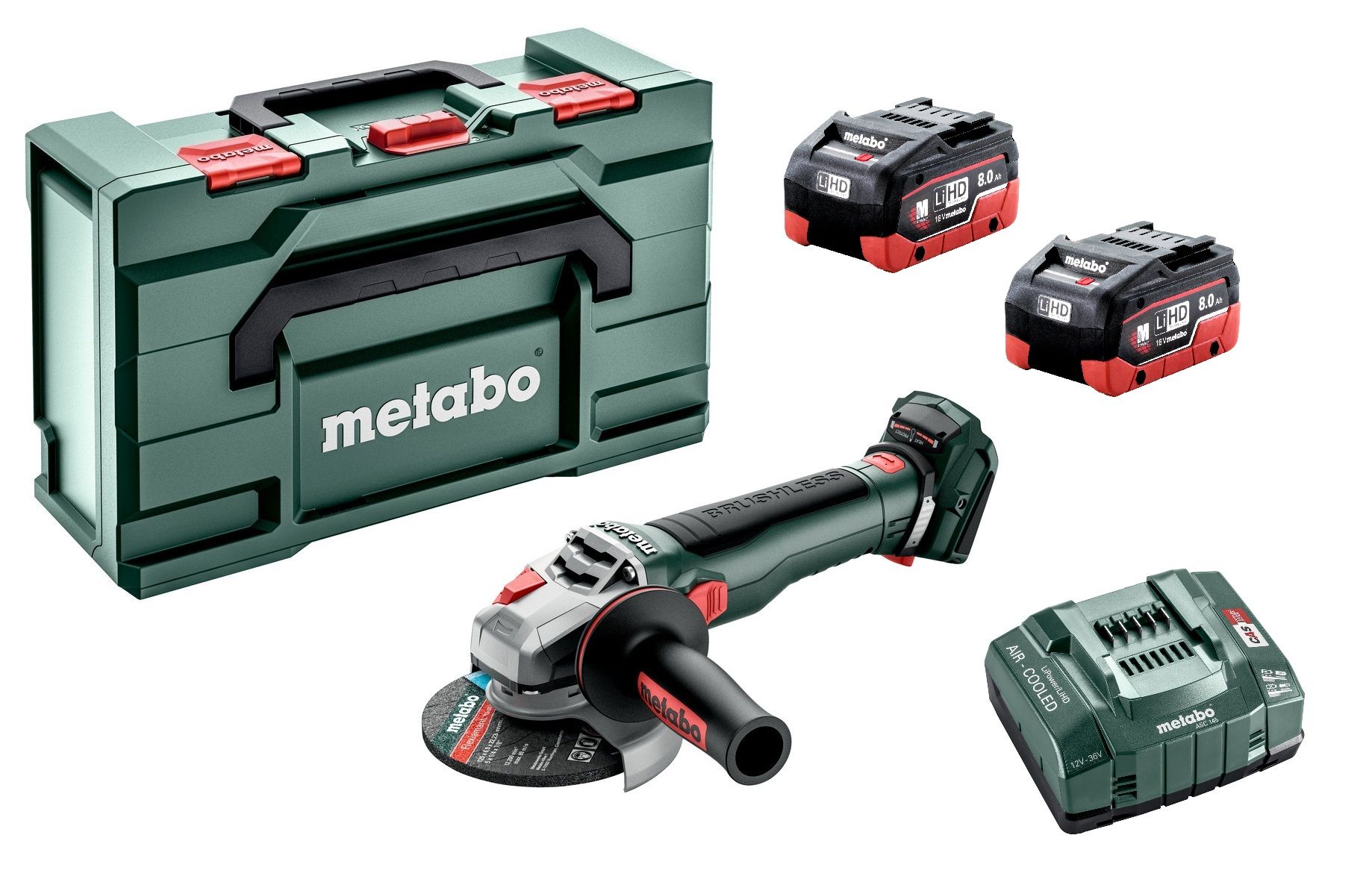 Metabo WB 18 LT BL 11-125 Quick 18V Li-ion Accu haakse slijper set (2x 8.0 LiHD Ah) in MetaBox