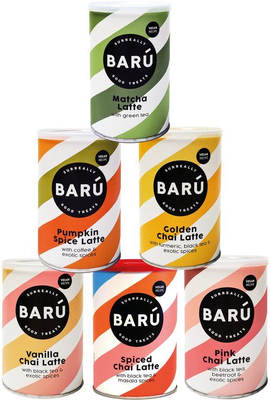 Barú Latte Bundel - Spiced Chai, Vanilla Chai, Pink Chai, Golden Chai, Matcha, Pumpkin Spice - 6 x 250g - 96 porties