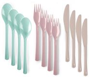 Plasticforte Bestek set van kunststof - 12x stuks - herbruikbaar plastic - 19 cm - Multi pastel