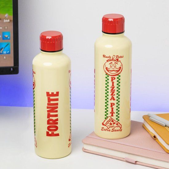 Paladone Fortnite Pizza Pit Metal Water Bottle – Officieel Gelicentieerde Roestvrijstalen Drinkfles 500 ml met Schroefdop