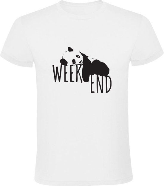 Sol's Weekend Heren T-shirt - panda - vrijdag - zaterdag - zondag - Wit - Maat S