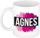 Bellatio Decorations Agnes naam cadeau koffie mok - beker - met roze verfstrepen - Cadeau collega - moederdag - verjaardag - juf - coach - 300 ml - wit