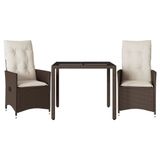 vidaXL 3-delige Bistroset met kussens poly rattan bruin