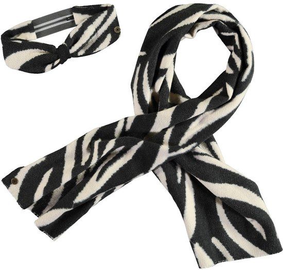 Like Flo winter sjaal + haarband meisjes - zwart/wit - Nila - geweven, zebra