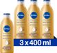NIVEA Lait Corps Éclat Naturel - Teint uniformément hâlé - Lait hydratant - Ginkgo biloba et huile de pépins de raisin - Bronzage sans soleil - 3x400 ml