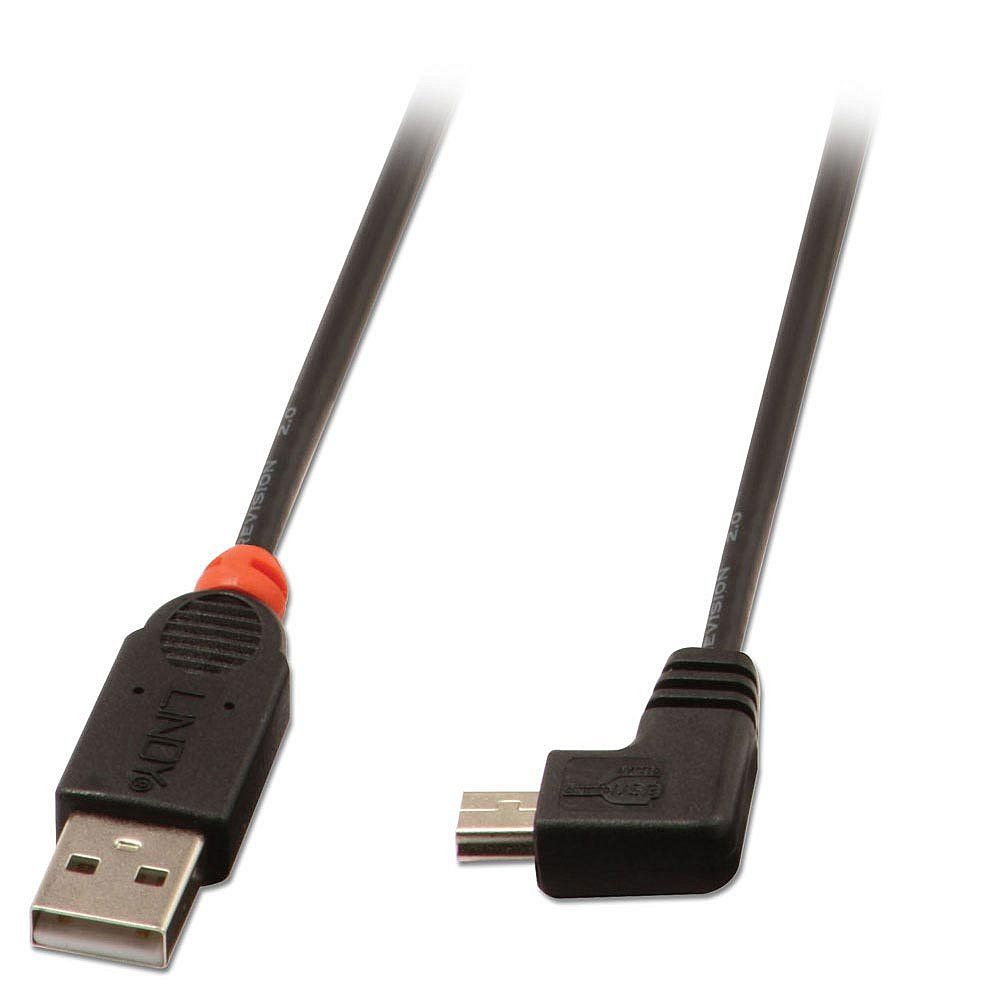 Lindy USB 2.0 Kabel Typ A / Mini-B 90°gewinkelt - 2m - Zwart