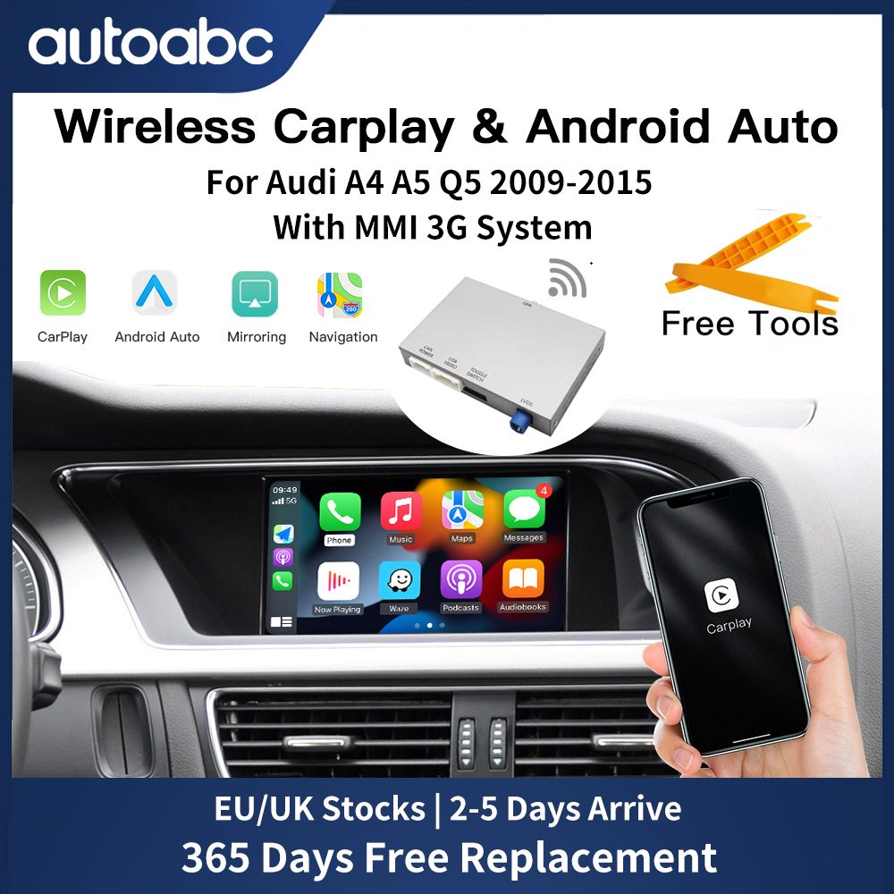 AUTOABC Audi Draadloze Carplay Android Auto Module voor 2009-2015 Audi A4 B8 A5 Q5 met MMI 3G, Interface AirPlay Mirror Link Bluetooth-ondersteuning Camera Multimedia Player