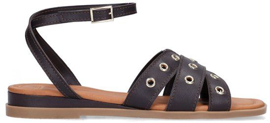 Manfield Dames Bruine leren sandalen met studs - Maat 38