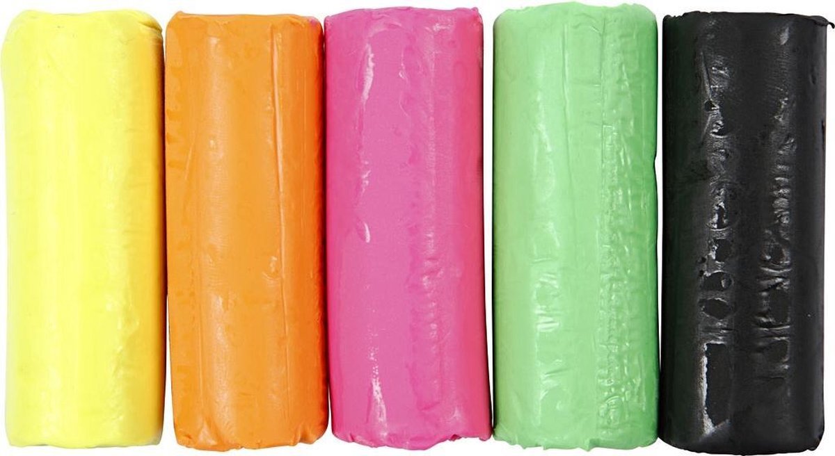 Soft Clay Zachte klei - Assortiment H: 9,5 cm, D: 10 cm, neon kleuren, 400g