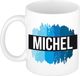 Bellatio Decorations Shoppartners Bv Michel naam cadeau koffie mok - beker - met blauw verfstrepen - Cadeau collega - vaderdag - verjaardag - meester - coach - 300 ml - wit