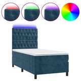 vidaXL Boxspringbed met matras en LED-verlichting, donkerblauw, 100x200 cm, fluweel