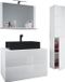 VCM meuble de salle de bain 4 pièces Lendas-BL avec miroir, colonne, meuble sous lavabo et vasque - Blanc/Noir