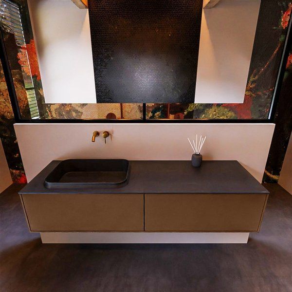 Mondiaz ERIN 150cm badmeubelset onderkast Rust met 2 lades Wastafel RIDGE links Urban ERIN11077
