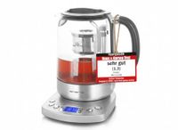 Emerio WK-122248 Bouilloire à thé en verre Test Winner avec indicateur 1.3 passoire à thé entièrement automatique Soft Close borosilicate Sans BPA 1,7 l sélection de température 2200 watts Noir/Argent