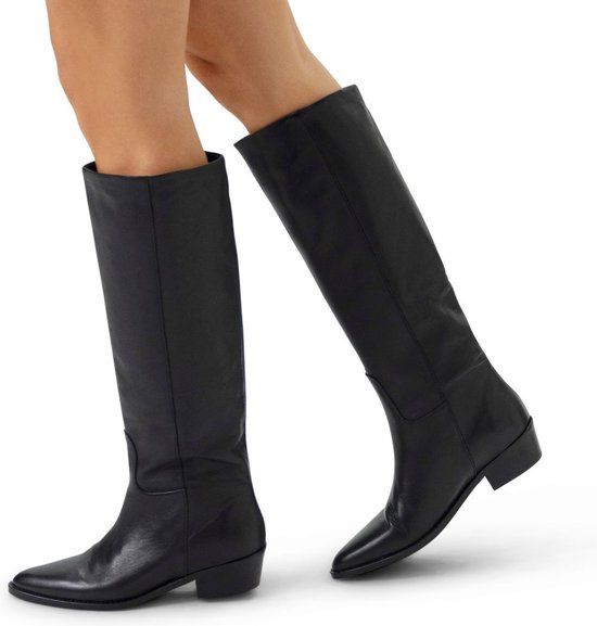 Manfield - Zwarte leren hoge laarzen - Maat 39 - Dames - Herfst/Winter 2025