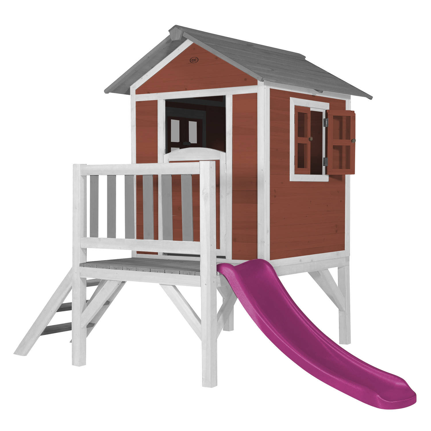 AXI Beach Lodge XL Speelhuis in Rood - Met Verdieping en Paarse Glijbaan - Speelhuisje voor de tuin / buiten - FSC hout - Speeltoestel voor kinderen