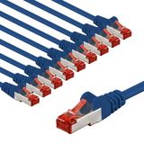 goobay 65970 CAT6 netwerkkabel set van 10 / patchkabel afgeschermd S/FTP/CU ethernetkabel, PiMF, LSZH/Cat 6-kabel met 10 Gbits/blauw/10 x 1 m