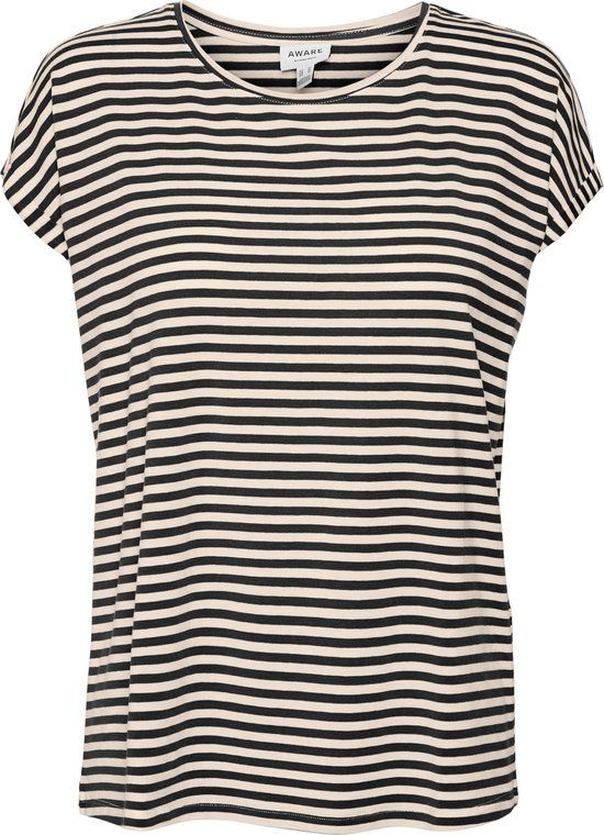 VERO MODA VMAVA PLAIN SS TOP STRIPE GA JRS NOOS T-shirt - Black - Women's - Size M