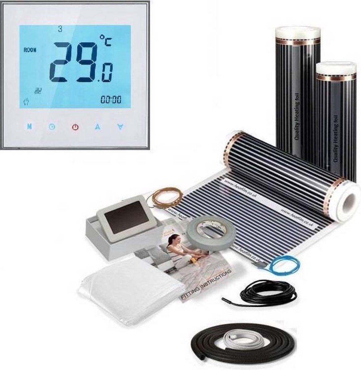Quality Heating Vloerverwarming elektrisch onder laminaat en hout set 12,0M² 1680 Watt