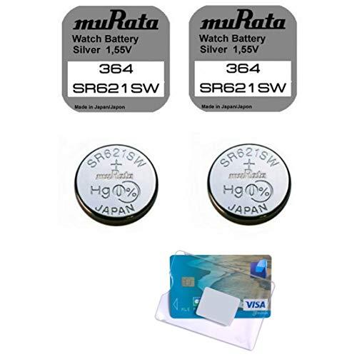MURATA SR621SW 364 AG1 Sony 1,55 V V364 D364 SR621 SR60 capaciteit 20 mAh 2 kleine knoopcellen SR621SW voor elk type horloge + etui voor bankkaart