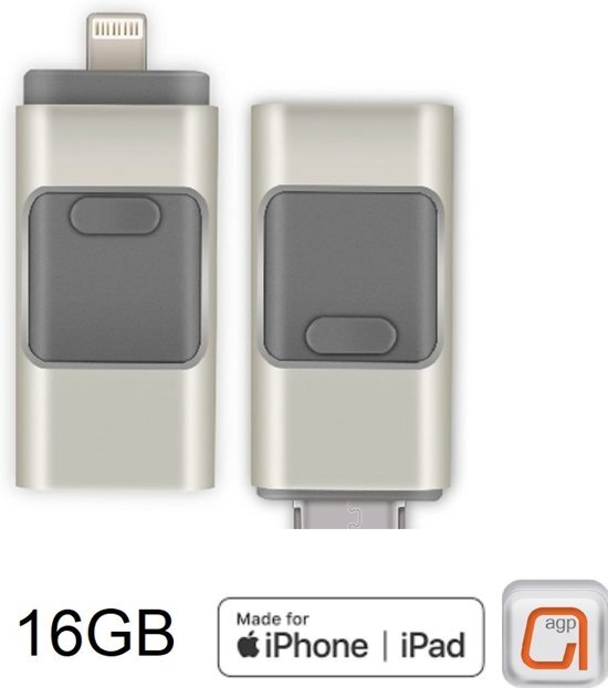 Drphone - Flashdrive - 16 GB USB Stick iPhone / iPad / Samsung USB Stick - Micro USB Naar USB Type A - Geheugenstick Data Transfer - Geschikt voor Android / Apple / Mac / Windows - Overzetten bestanden - Plug & Play + Extra Opslag - Zilver
