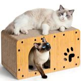 Gimars Krabpaal voor Katten van Karton, Groot 2-in-1 Kattenhuis om te Krabben, Rusten en Verstoppen, Stevig en Duurzaam, Draagvermogen tot 20 kg, 59.5x29.5x28 cm