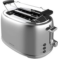 Cecotec Toast&Taste 1000 Retro Double Inox Verticale broodrooster, 2 sneden, 980 W, 2 brede en korte sleuven, roestvrij staal, bovenste staven, verstelbaar vermogen, kruimellade