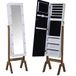 DRW Staande sieradenspiegel van hout met neonlichten in wit en natuur, 40 x 37 x 155 cm, INT. 25 x 109 cm