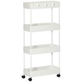 HOMCOM Rolwagen, keukenwagen, 4 niveaus, met wielen, 40 x 19 x 90 cm, wit