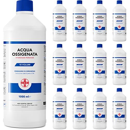 AIESI® Waterstofperoxide desinfecterende Ph.Eur. (12x1000 ml) met kinderveiligheidskap, Made in Italy