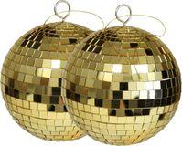 Othmar Decorations discobal kerstballen - 2x - goud - 15 cm - kunststof