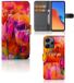 B2Ctelecom Hoesje Xiaomi Redmi 12 Tulips Book Case Kunstleer/Siliconen/TPU Bloemen