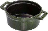 STAUB Mini Cocotte, rond met deksel 10 cm, 0,25 L, geschikt voor inductie, matzwart geëmailleerd aan de binnenkant van de pot, basilicumvert