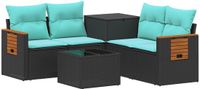 vidaXL - Bankstel - 6 - st - Zwart - en - Blauw - Poly - Rattan - en - Staal